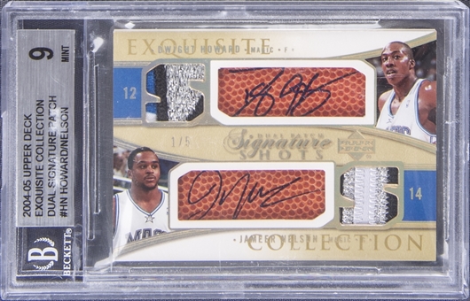 2004-05 UD "Exquisite Collection" Dual Signature Patch HN Dwight Howard/Jameer Nelson Dual Signed Patch Card (#1/5) - BGS MINT 9/BGS 9